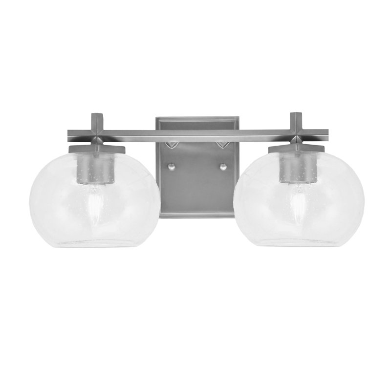 Bar de salle de bain Mariko illustré avec verre à bulles transparent, 2 lumières, H 7,25 po x l 17,5 po x P 7,5 po, Graphite