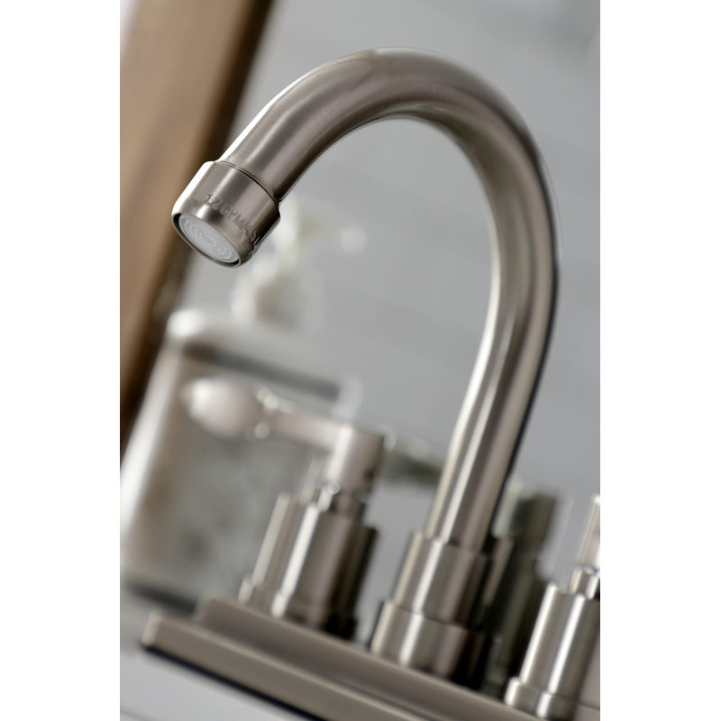Robinet de salle de bain central à 4" avec ensemble de drain kingston laiton nuwave, Nickel brossé