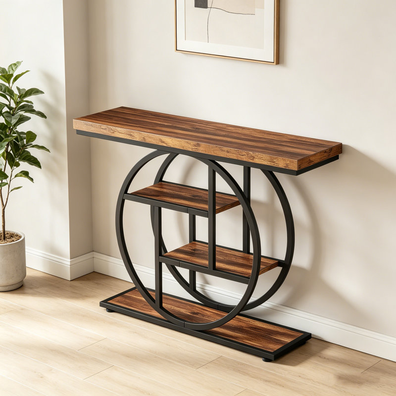 Console industrielle 41,3 "à 4 niveaux, table d'entrée avec base circulaire