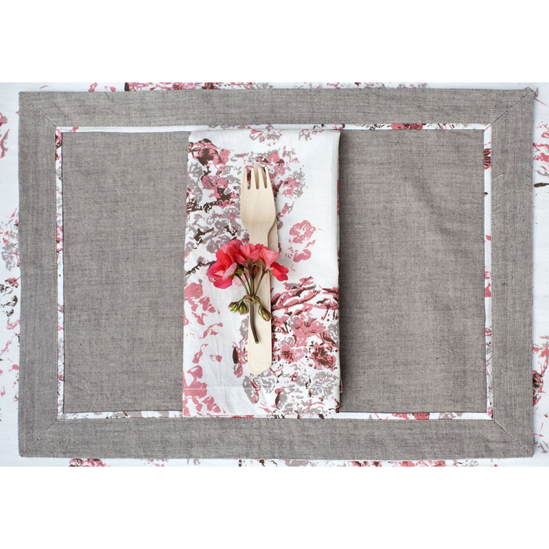 Bonnefoy Cotton Floral Rectangle Placemat, Pink