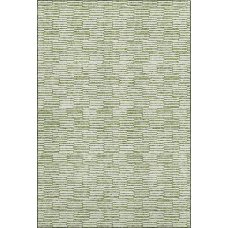 Premium Machine Washable Prisco Green Rug, Rectangle 2'6" x 3'10"