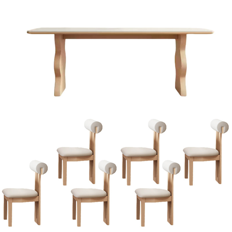 Ensemble de table de salle à manger à pieds ondulés en pierre frittée, H 29,53 po x L 70,87 po x l 31,5 po