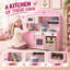 AIYAPLAY Kids Play Kitchen with Lights & Sounds, Fabric Drawer, Pink