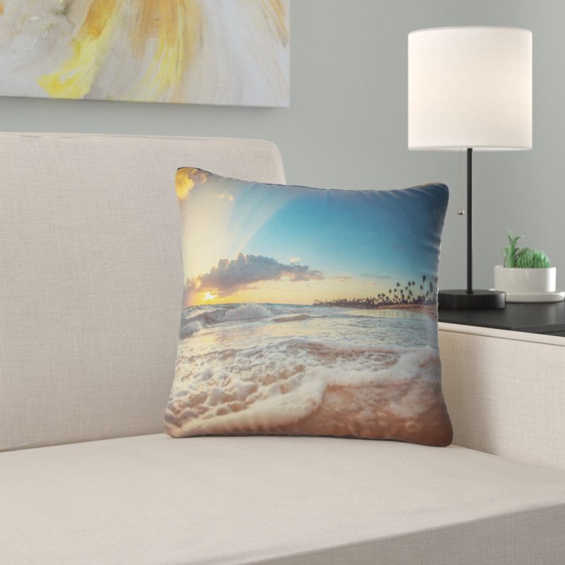 Coussin imprimé plage exotique en République Dominicaine, 16 po x 1 po, Coussin décoratif