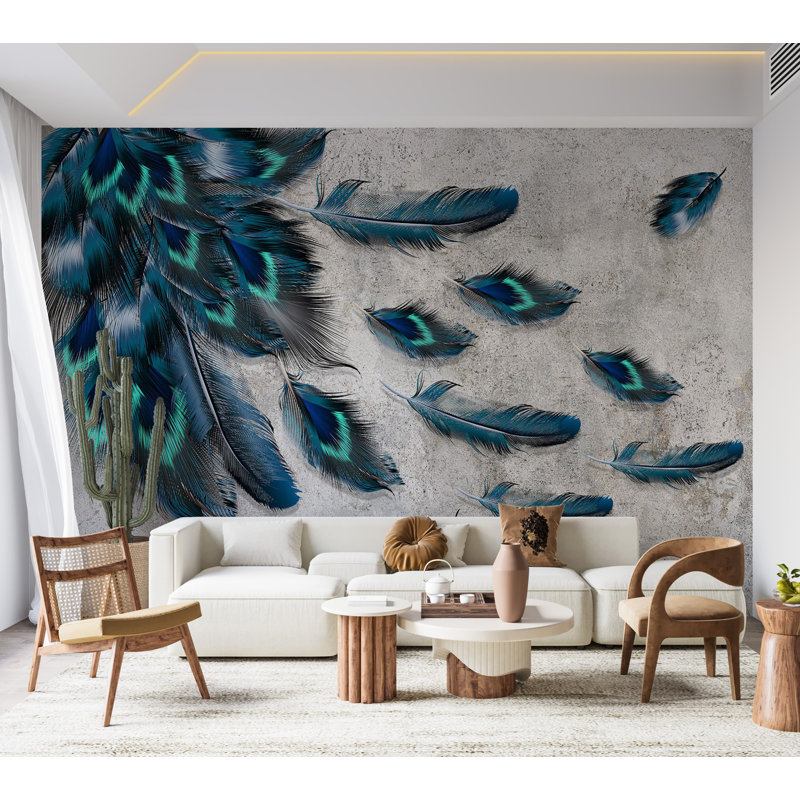 Murale animaux pelez et collez - plumes soufflées, L 82 po x l 115 po