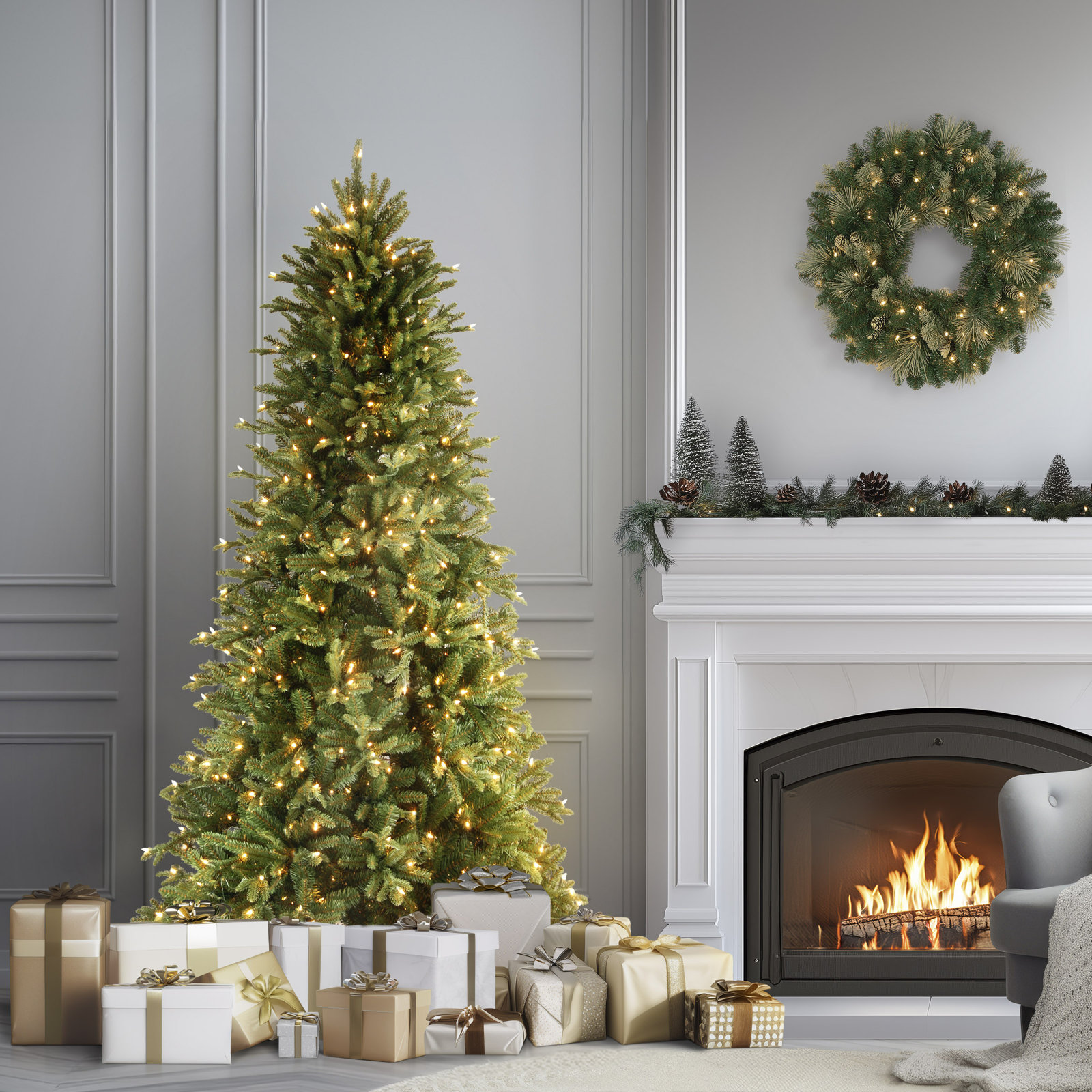 Adneta Lighted Artificial Fir Christmas Tree, 6.5'