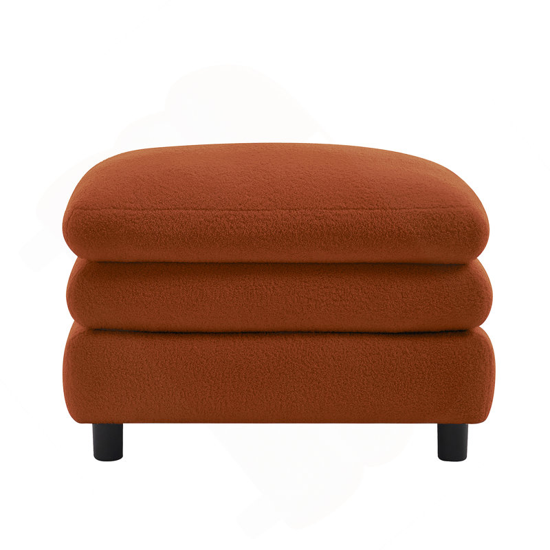 Vitoria Curved Ottoman Teddy Fabric -Orange, Orange