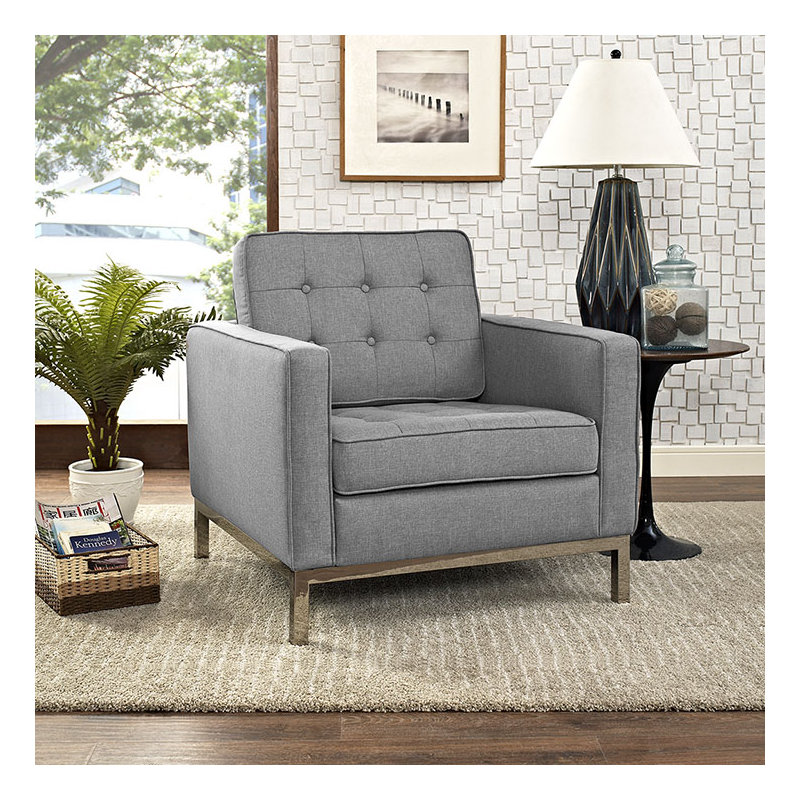 Fauteuil rembourré en tissu Loft, Velours gris pâle
