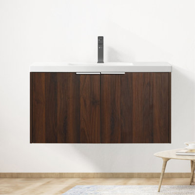 Meuble-lavabo à fixation flottante 36 po avec porte à fermeture en douceur et 2 portes Modern Design