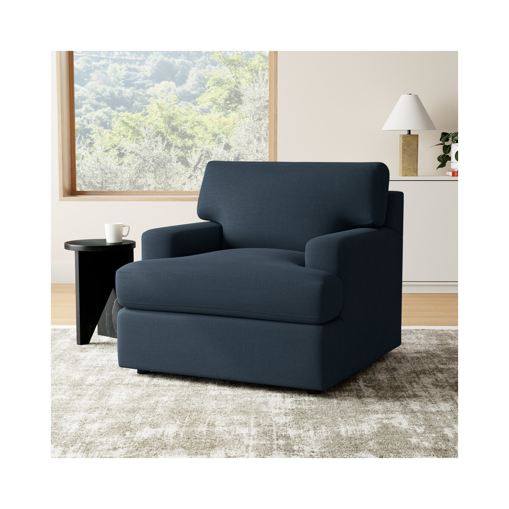 Cleo Upholstered Custom Accent Chair, Zuma Navy Textured Linen