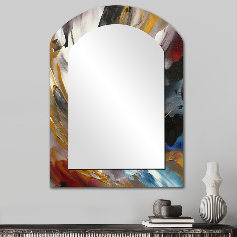 Smooth Bliss Abstract Gold Black Blue II - Abstract Painting Asymmetrical Mirror, Modern Arch Decorative Wall Mirror, Printed Metal Art