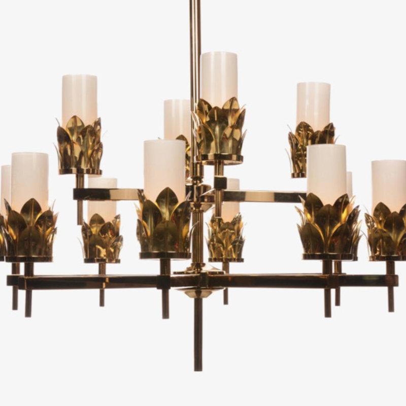 12 - Light Chandelier, 40" H x 35" W x 35" D, White, Oil Rubbed Bronze