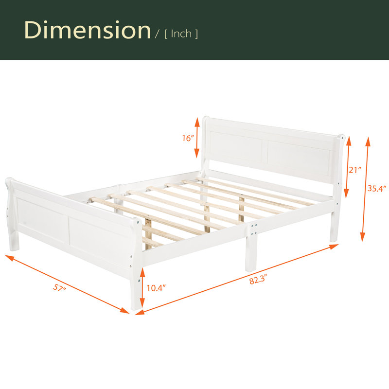 Lit plateforme en bois avec tête de lit et lattes en bois, Complet/Double, Blanc