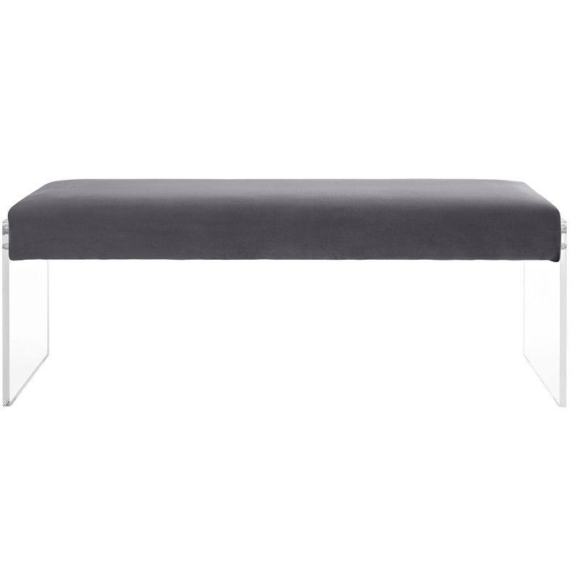 Gray Velvet Bench with Clear Acrylic Legs
