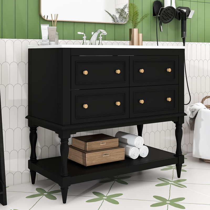 Eftime Modern Freestanding Single Bathroom Vanity with Undermount Ceramic Sink and Ample Storage, Black