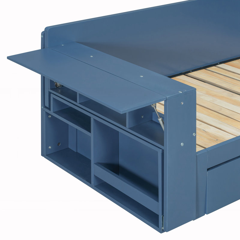 Lit de jour double avec bureau amovible, Bleu, Double