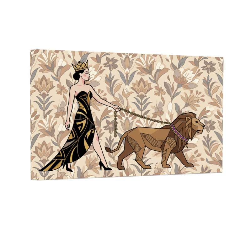 Animaux avec un lion en laisse, H 12 po x l 18 po