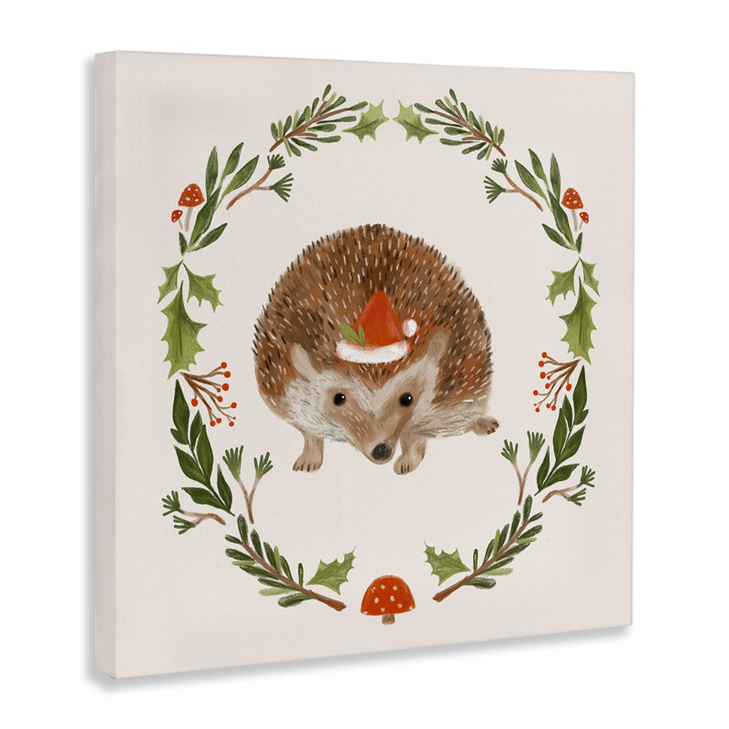 Art mural sur toile Holiday Hedgehog Wreaf par Laura Konyndyk, H 24 po x l 24 po