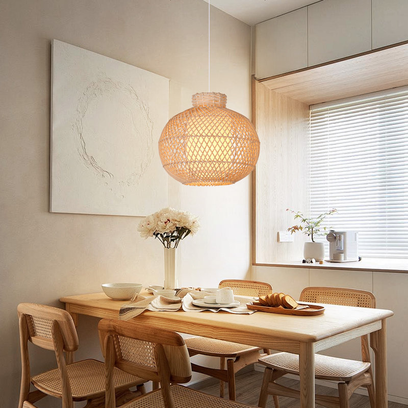 Luminaire suspendu en rotin naturel pour salle à manger, H 9,45 po x l 11,81 po x P 11,81 po