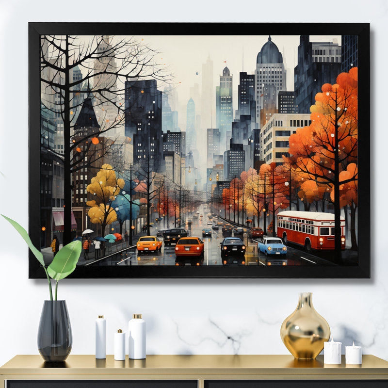 «Bold Cityscape Urban Fog III - City Buildings», art mural, Cadre simple noir, H 30 po x l 40 po x P 1,5 po