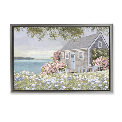  «Cottage with Rose Garden», toile flottante encadrée par Amber Sterling
