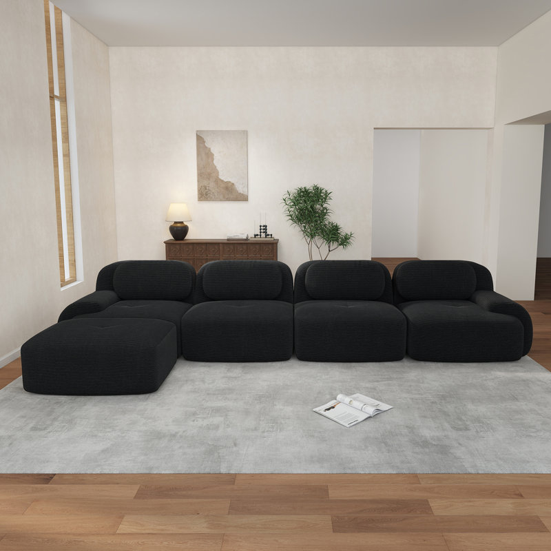 4-seat Boneless L-shaped Sofa 32d High-resilience Sponge Anti-slip Design Chaise Design Extra-wide Curved Armrests Multi-free Combination No Assembly For Studies Living Rooms Media Rooms