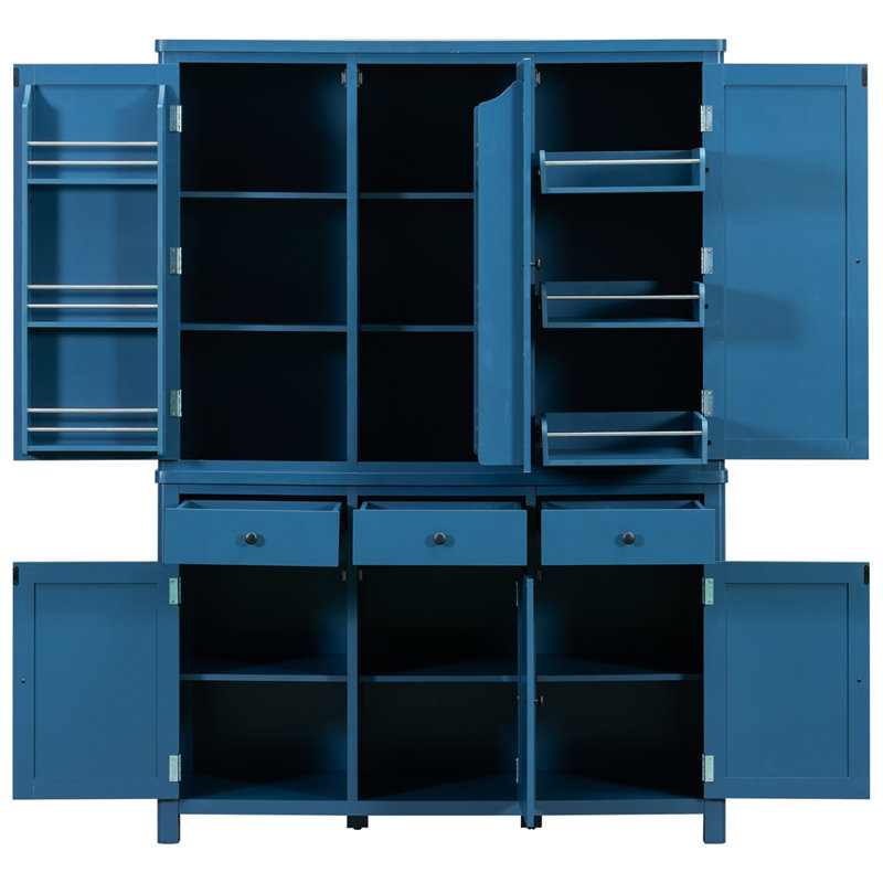 Garde-manger autoportant Farmhouse avec tablettes réglables, plateaux coulissants et tiroirs spacieux pour un rangement efficace