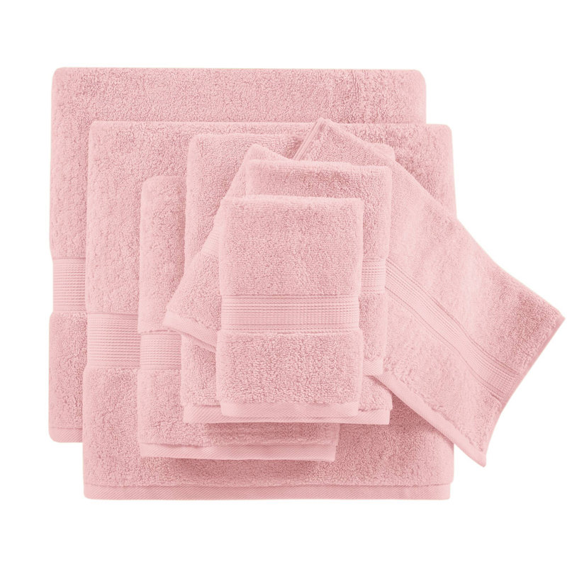 Ensemble de 8 serviettes de bain ultra-douces 800 g/m², 100 % coton rose, style moderne, pour la maison.