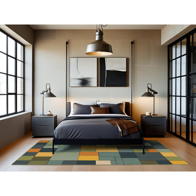 Blocky Earth Palette Rug, Square 7'