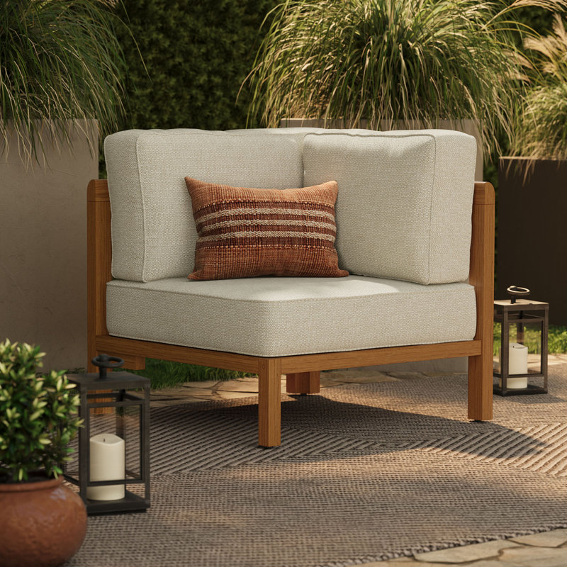 Chaise d'angle modulaire d'extérieur Peasnell en teck couleur sable, Sand