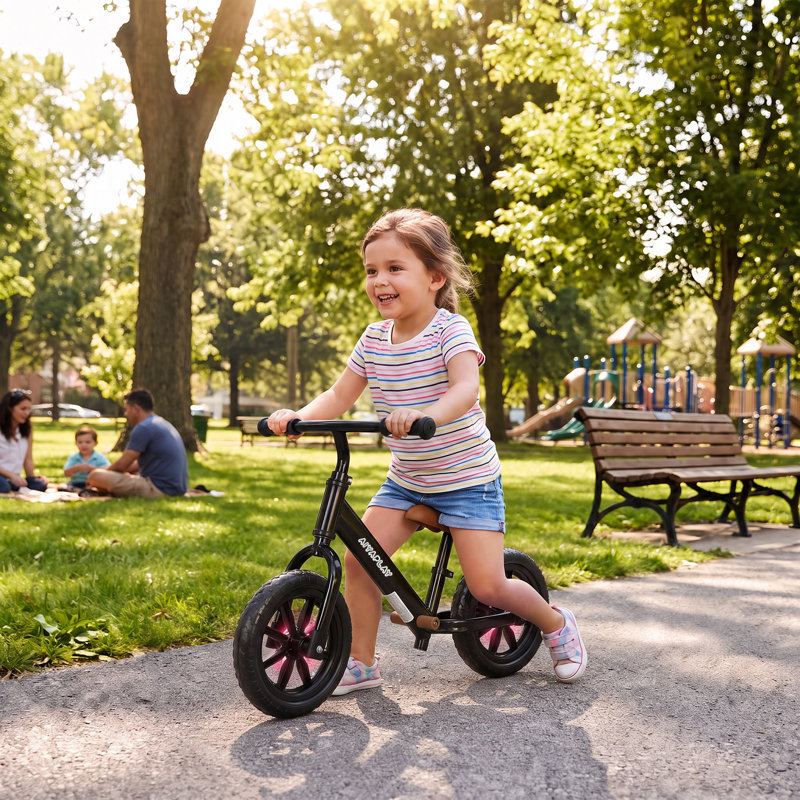 AIYAPLAY 11.2" Balance Bike with Lighting Wheels for 2-5 Years, Black, Black
