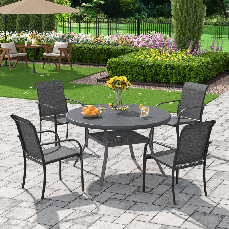 4-Person Outdoor Aluminum Patio Dining Set, Gray