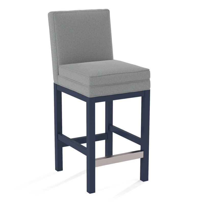 Upholstered Stool, Light Blue Performance Fabric; 0851-55, Frost White Finish