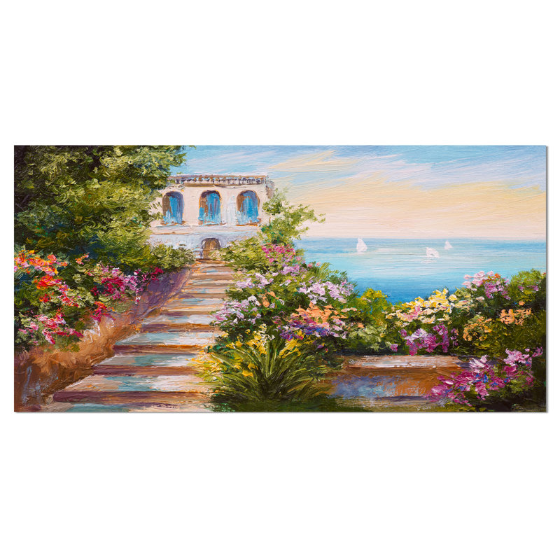 Maison près de la mer, impression sur toile tendue, H 20 po x l 40 po