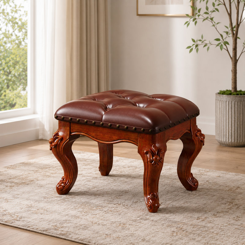 Repose-pieds en bois avec coussin en similicuir, repose-pieds rétro pour repose-pieds dans la chambre à coucher
