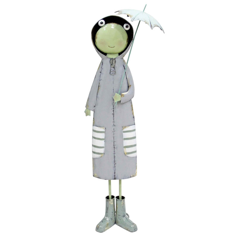 Statue de jardin grenouille en métal avec parapluie, art de jardin extérieur