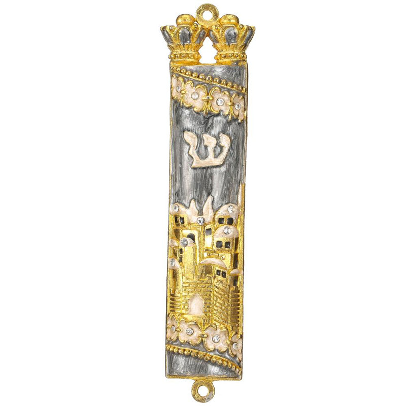 Mezuzah bleu jérusalem city, Gris