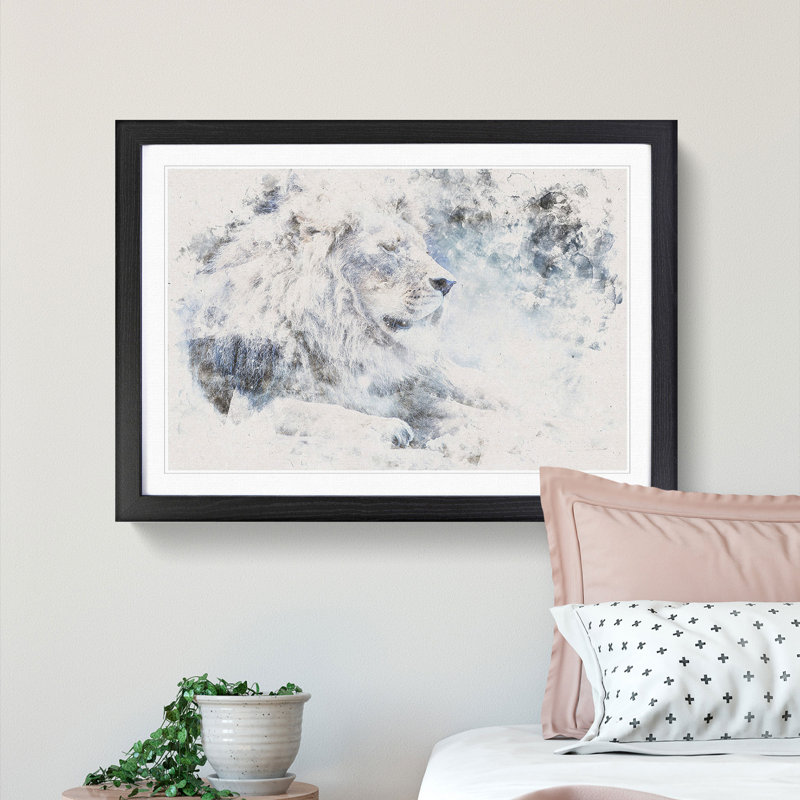 Beautiful Lion Watercolour - Picture Frame Graphic Art Print, 45cm H x 63cm W x 2cm D, Black Framed
