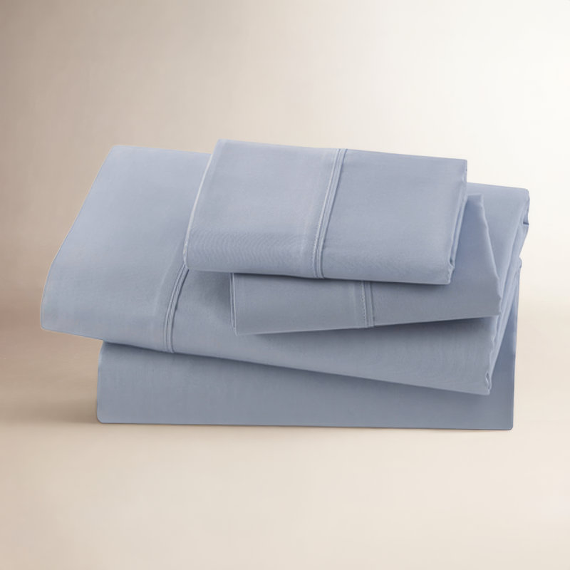 Letto Studio Bedding Sateen Sheet Set, Twin Sheet Set + Fitted Sheet + 2 Pillowcases, Celestial Blue