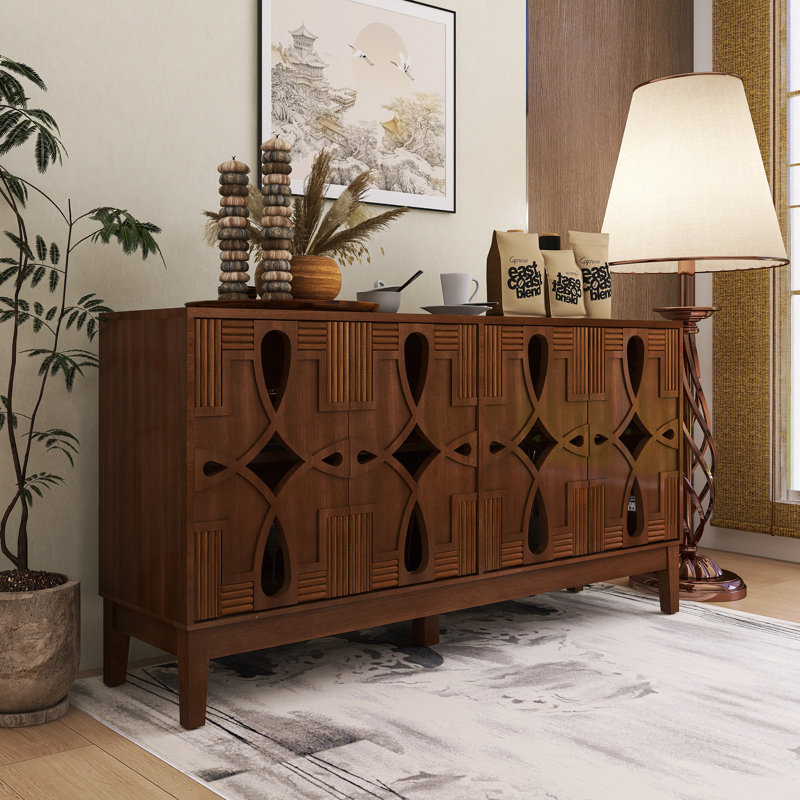 60.50 Inch Sideboard With 4 Doors And Adjustable Shelves, Walnut