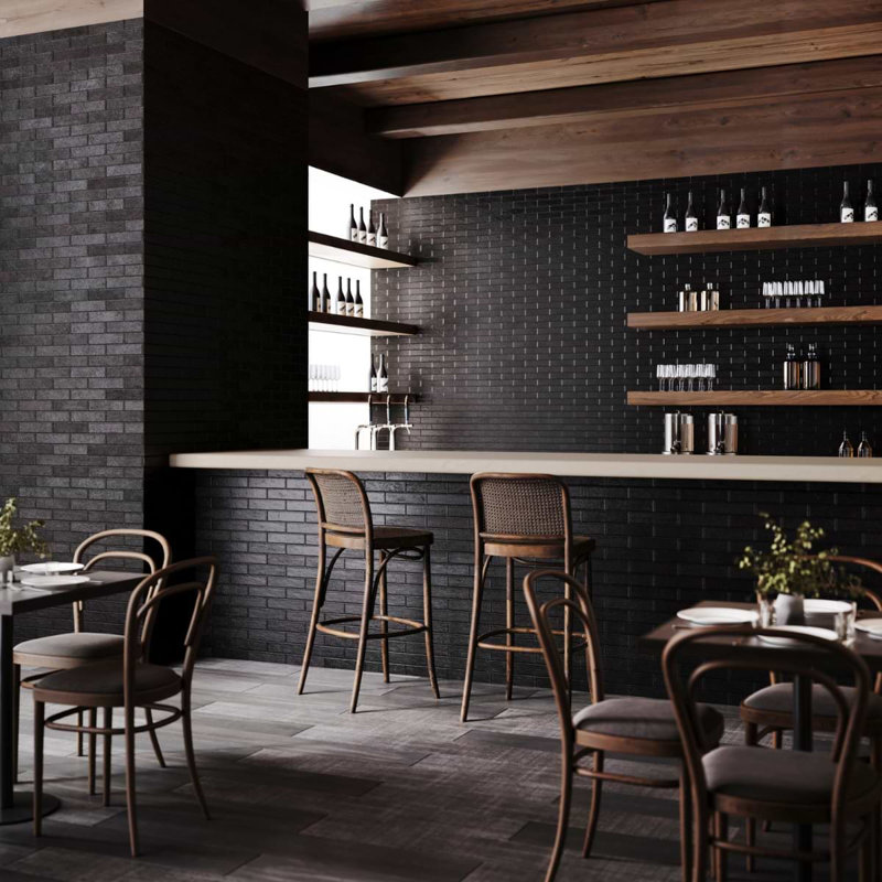 Montauk 2x8 Mixed Finish Ceramic Tile, Jet Black