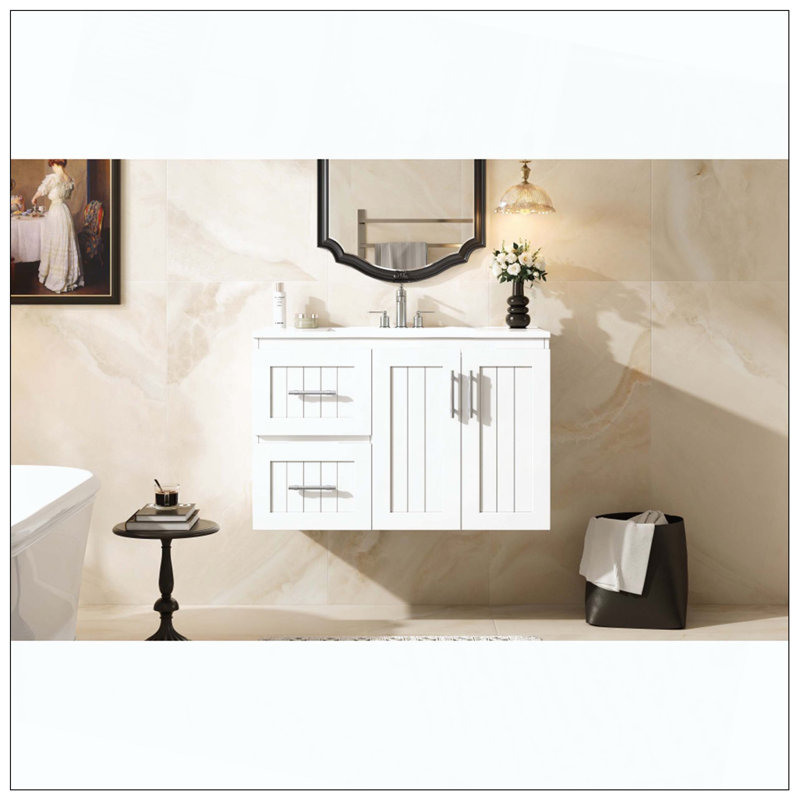 Meuble-lavabo mural 2 tiroirs 3 tiroirs, Blanc