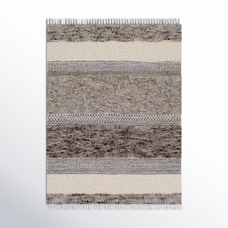Catalina Striped Handmade Flatweave Wool Cream/Gray/Brown Area Rug, Rectangle 8' x 10'