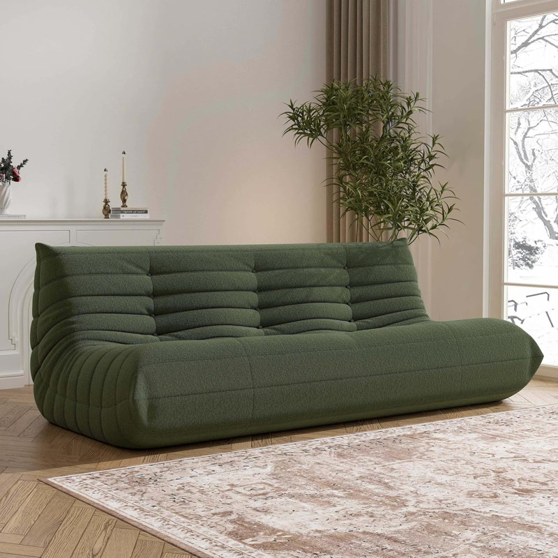 Fireside Chair, Lazy Floor Sofa Couch, Corner Bean Bag Chair, Sofa, Corner Chair Sofa, Green Teddy, 29.5" H x 65" W x 40.5" D