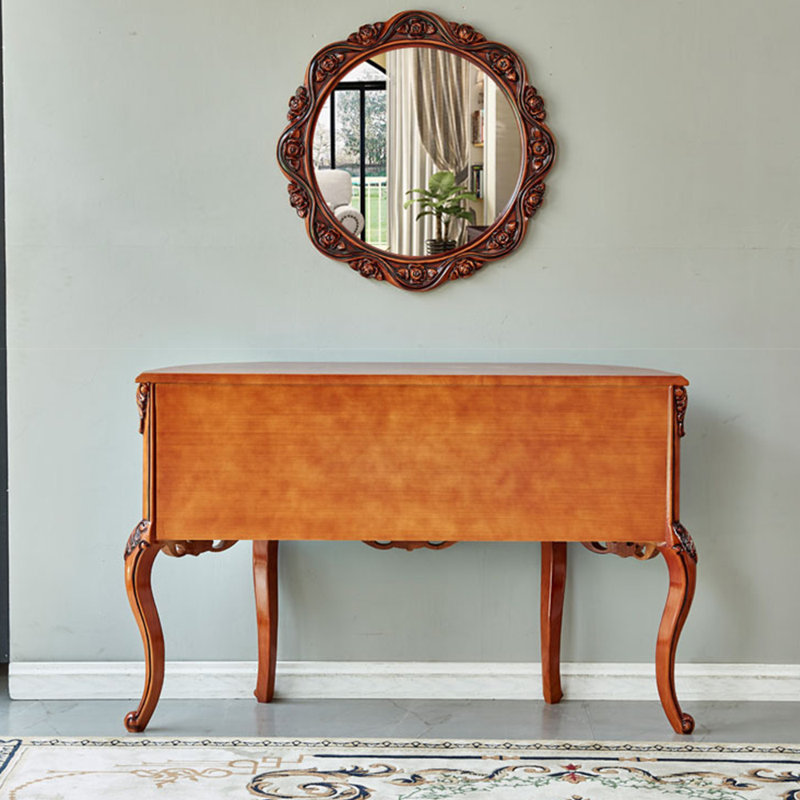 Console de style européen en bois massif., Brun, H 37 po x l 46,4 po x P 13,7 po