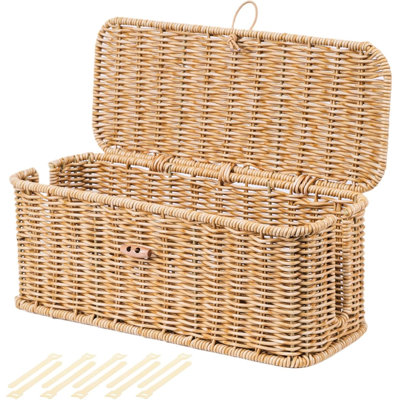 Boîte de gestion des câbles, organisateur de cordon de style rotin pour cordon de bureau, couvre-prises à l'épreuve des bébés