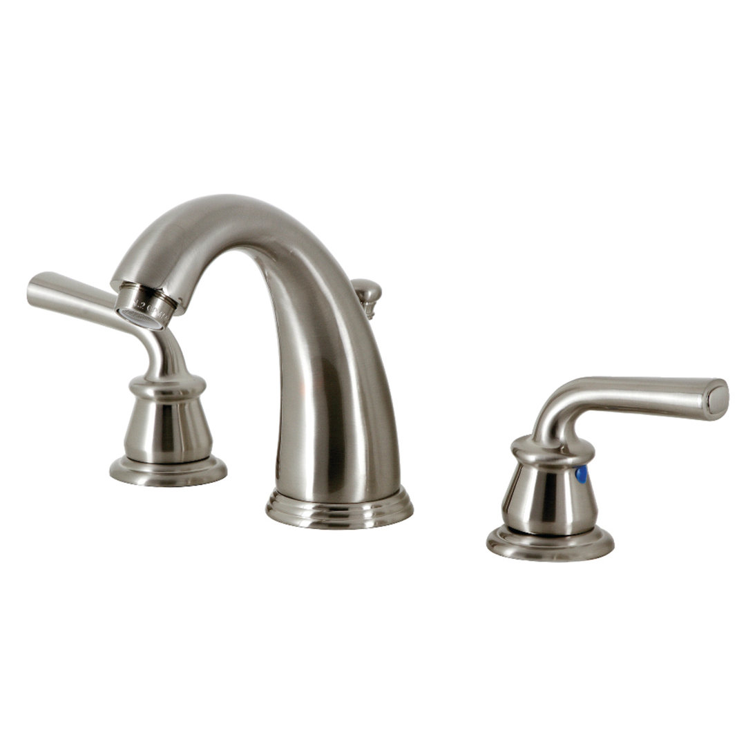 Kingston Brass Restoration Two-Handle 3-Hole Deck Mount Widespread Bathroom Faucet with Retail Pop-Up Drain Kingston Brass 