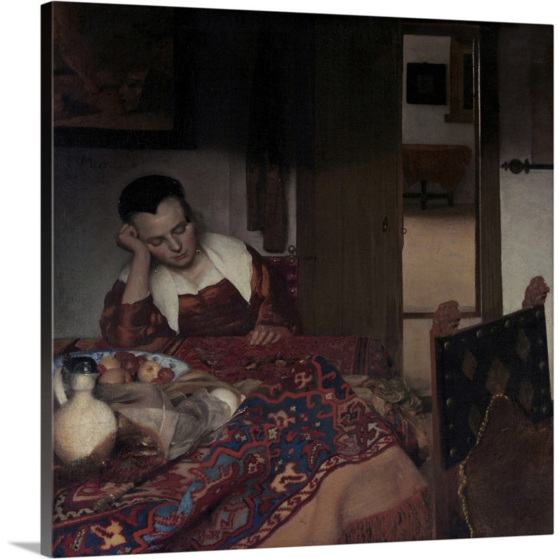 Imprimé « A Maid dormant » par Johannes Vermeer, H 12 po x l 12 po x 1,25 po, Toile tendue