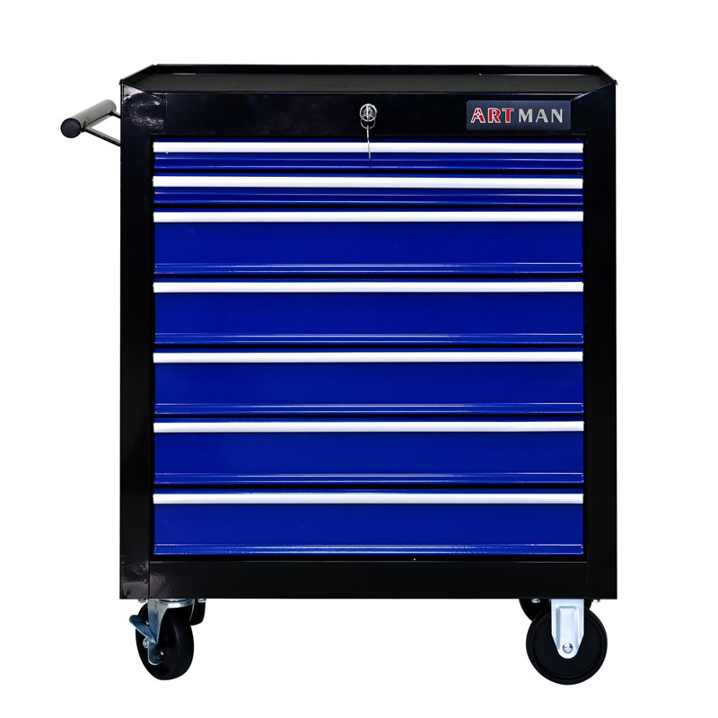 7 Drawers Multifunctional Tool Cart With Wheels, Black/Blue