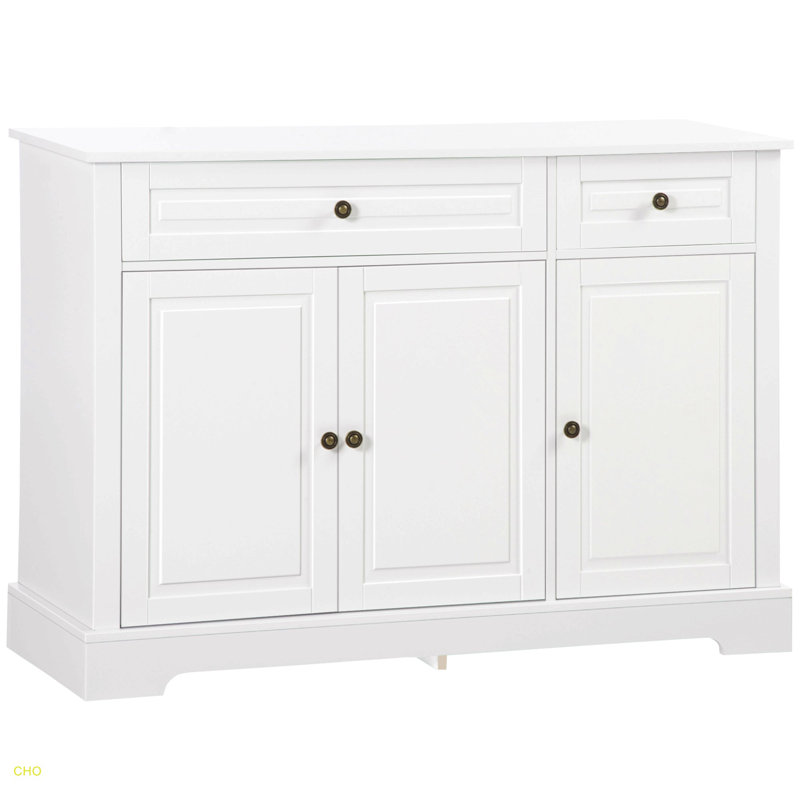 Sideboard Buffet Cabinet, Modern Kitchen Cabinet With 2 Drawers And Adjustable Shelves Bar Cabinet, White